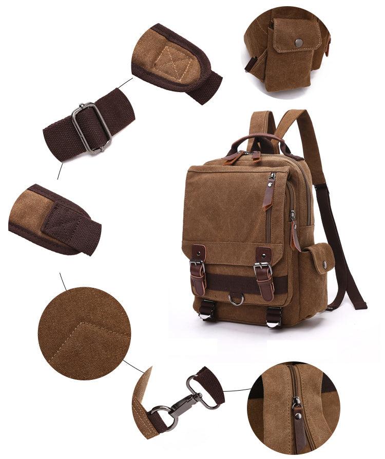 Sling Crossbody Double Strap Zip Canvas Shoulder Bags-Black - Obeezi.com