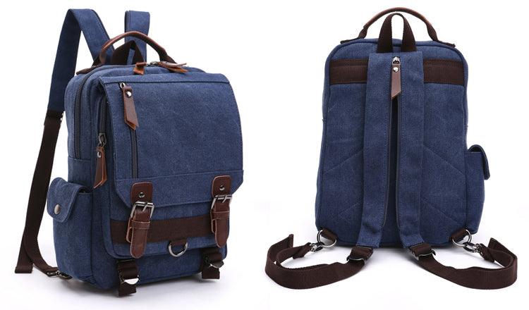 Sling Crossbody Double Strap Zip Canvas Shoulder Bags-Deep Blue - Obeezi.com