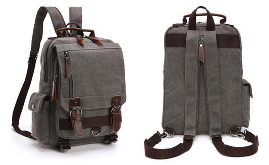 Sling Crossbody Double Strap Zip Canvas Shoulder Bags-Grey - Obeezi.com