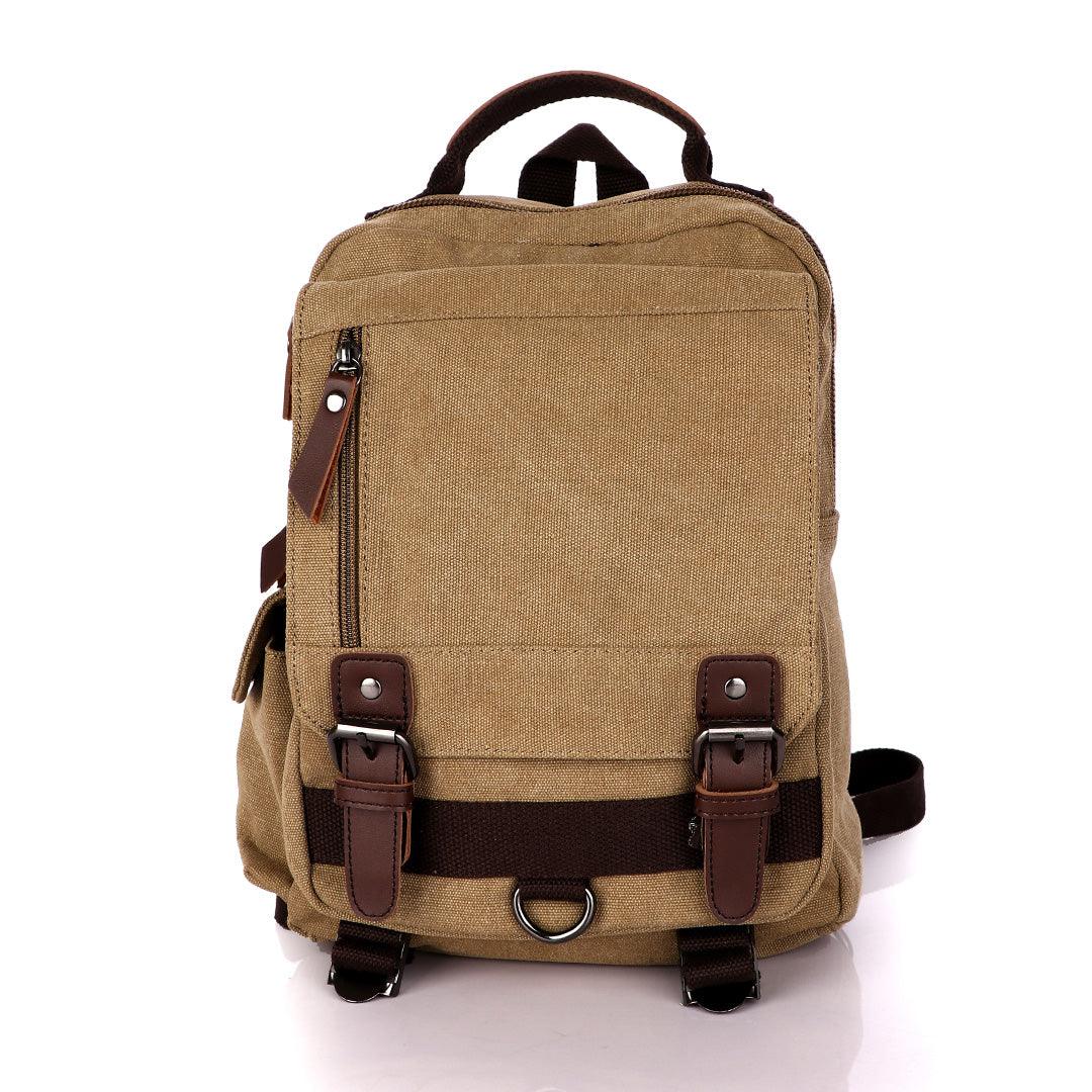 Sling Crossbody Double Strap Zip Canvas Shoulder Bags-Khaki - Obeezi.com