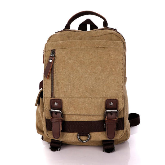 Sling Crossbody Double Strap Zip Canvas Shoulder Bags-Khaki - Obeezi.com