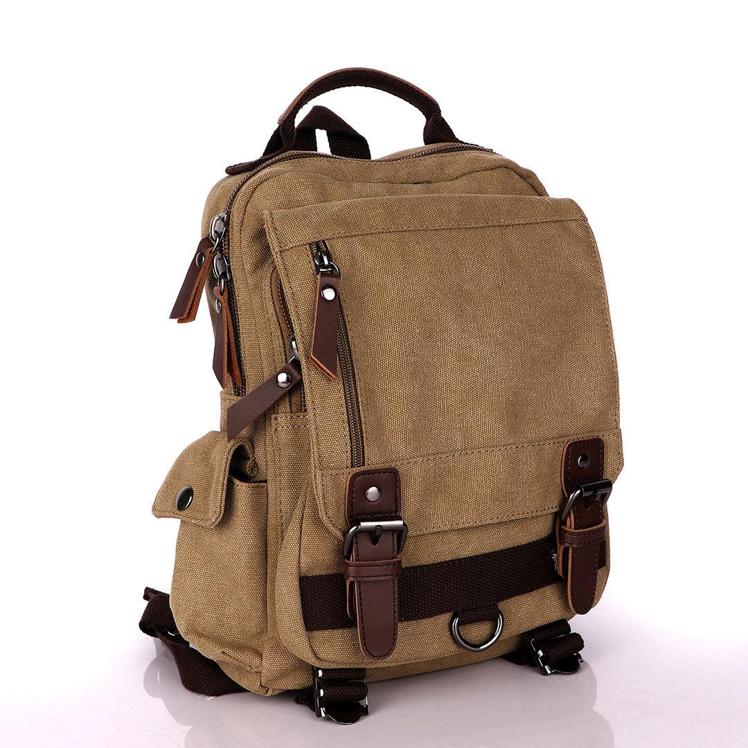 Sling Crossbody Double Strap Zip Canvas Shoulder Bags-Khaki - Obeezi.com