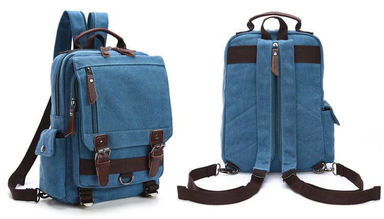 Sling Crossbody Double Strap Zip Canvas Shoulder Bags-Light Blue - Obeezi.com