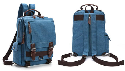 Sling Crossbody Double Strap Zip Canvas Shoulder Bags-Light Blue - Obeezi.com