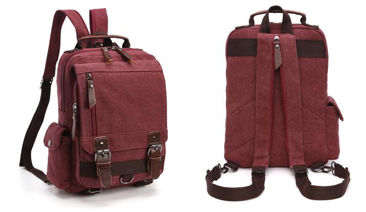 Sling Crossbody Double Strap Zip Canvas Shoulder Bags-Wine - Obeezi.com