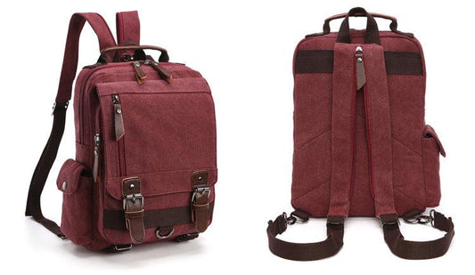 Sling Crossbody Double Strap Zip Canvas Shoulder Bags-Wine - Obeezi.com