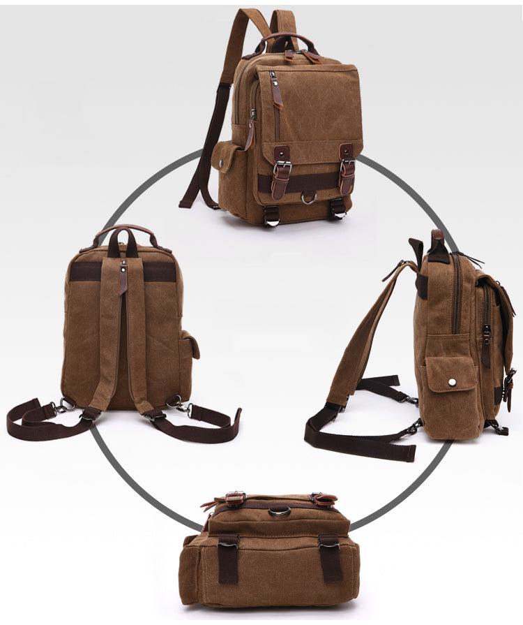 Sling Crossbody Double Strap Zip Canvas Shoulder Bags-Wine - Obeezi.com