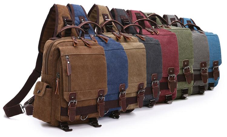 Sling Crossbody Double Strap Zip Canvas Shoulder Bags-Wine - Obeezi.com