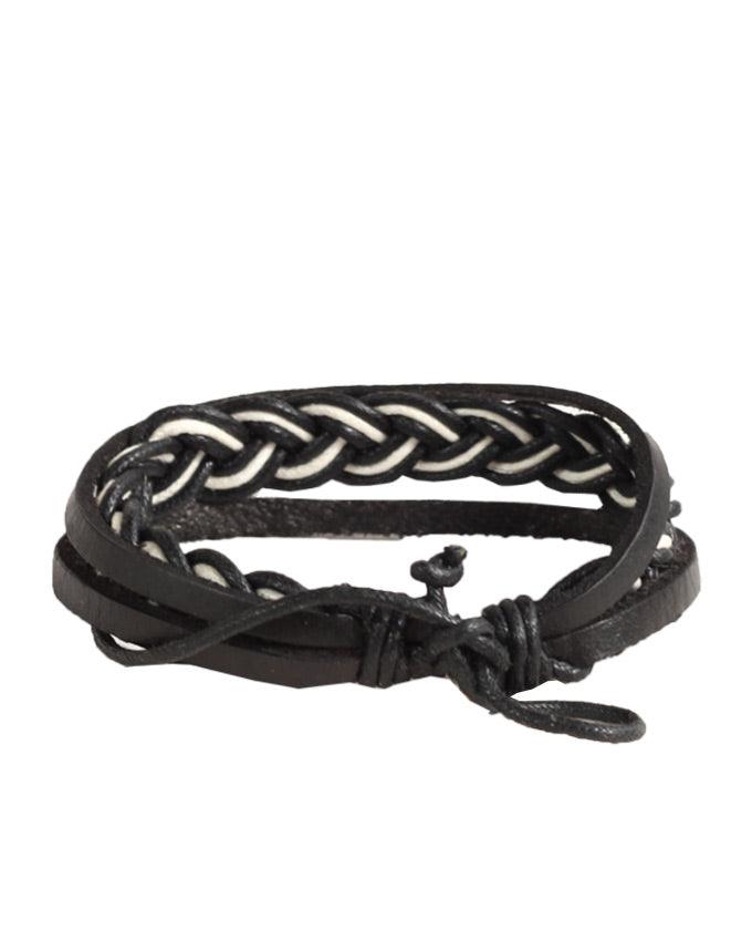 Stardivaroius 3 pack black and white plaited men's adjustable cord surferbracelet - Obeezi.com