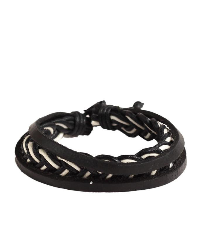 Stardivaroius 3 pack black and white plaited men's adjustable cord surferbracelet - Obeezi.com