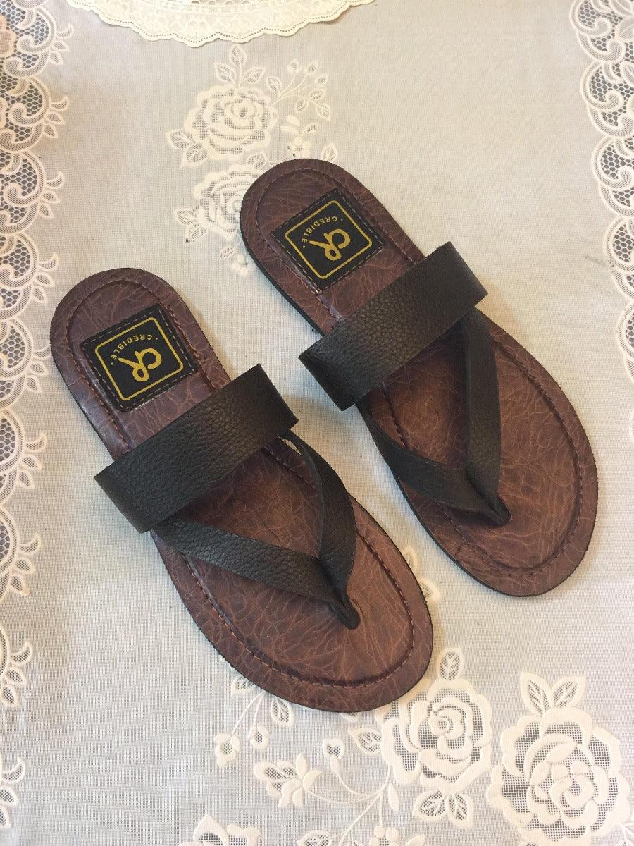 Strapped Divided Toe Slippers Brown - Obeezi