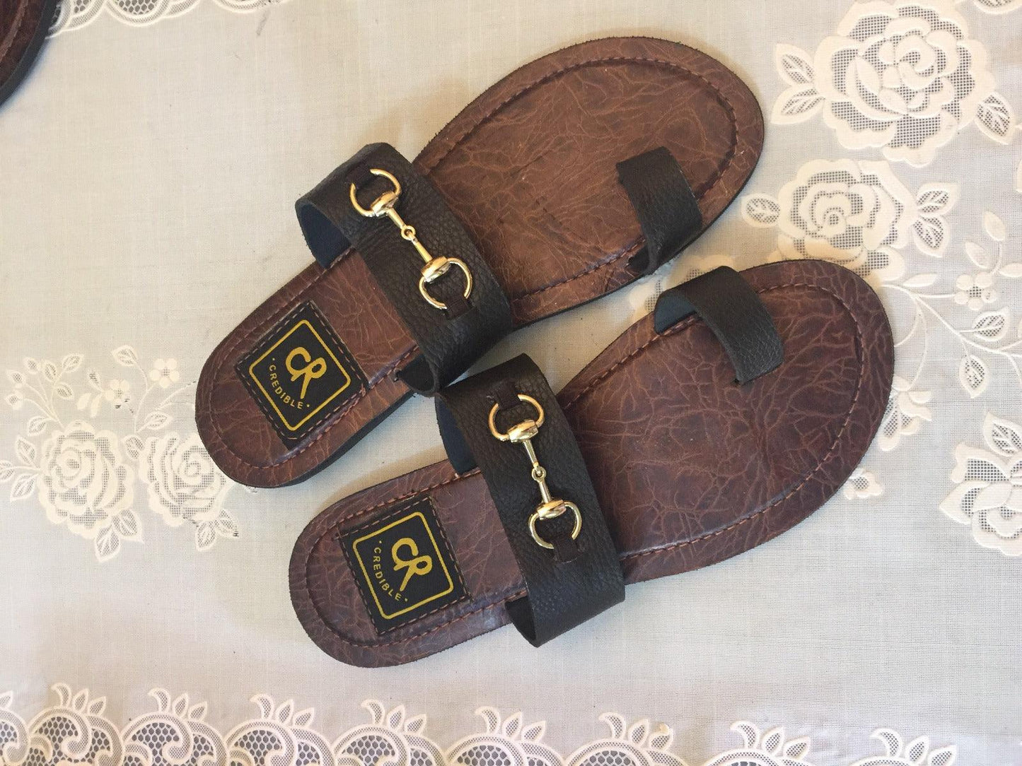 Strapped Toe Credible Ring Slippers Brown - Obeezi