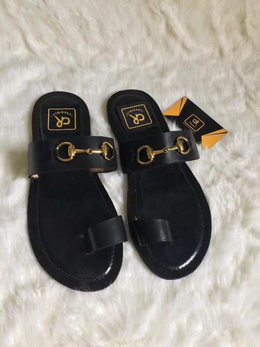 Strapped Toe Ring Slippers by Credible Black - Obeezi