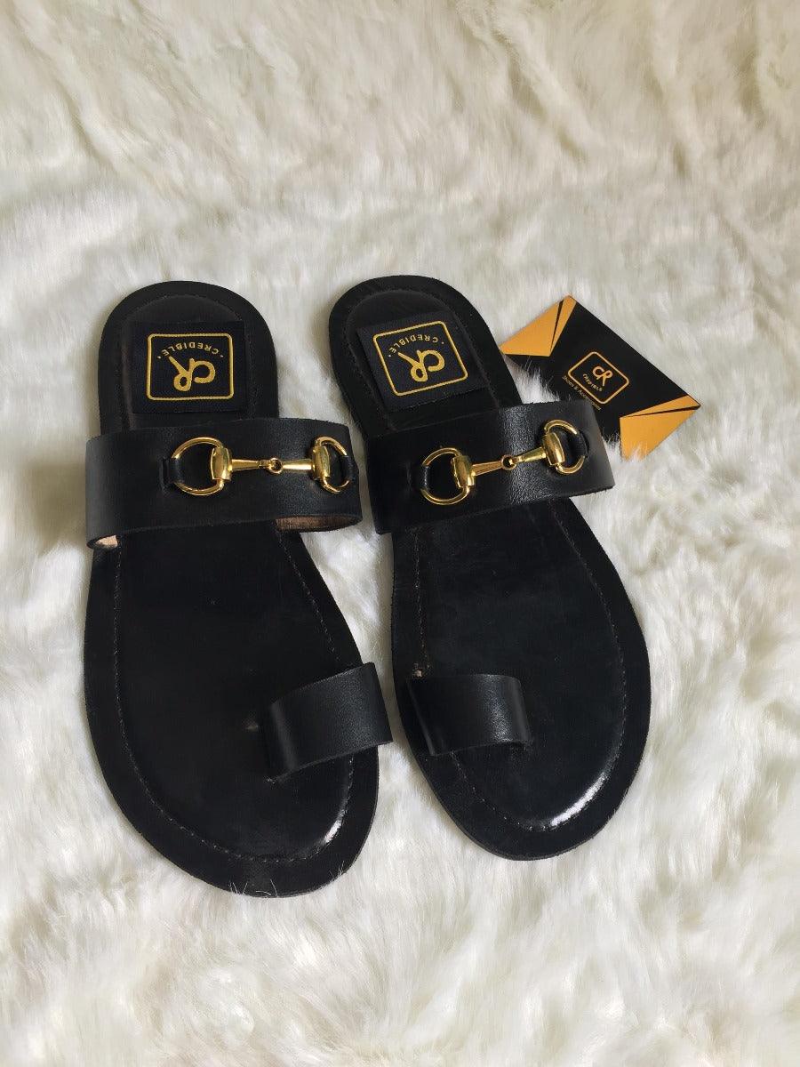 Strapped Toe Ring Slippers by Credible Black - Obeezi