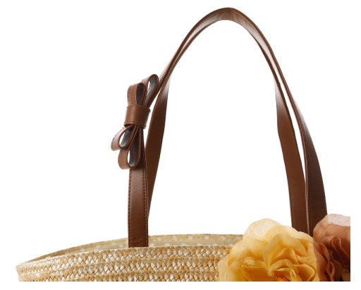 Straw Summer Beach Bags Flower Biege - Obeezi.com