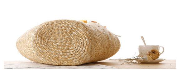 Straw Summer Beach Bags Flower Biege - Obeezi.com
