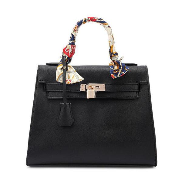 Stunning Padlock Birkin Inspired With Scarf - Black - Obeezi.com