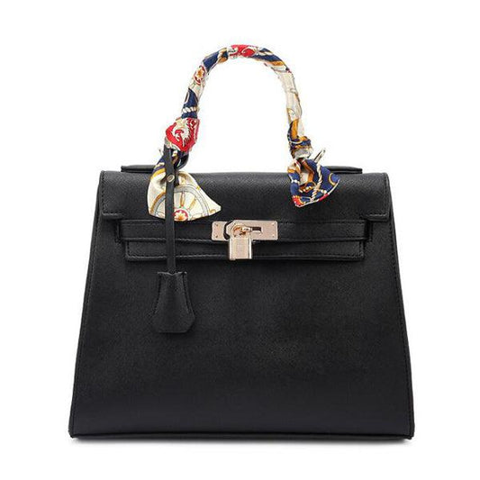 Stunning Padlock Birkin Inspired With Scarf - Black - Obeezi.com