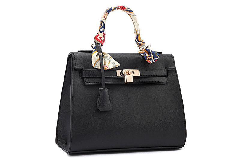 Stunning Padlock Birkin Inspired With Scarf - Black - Obeezi.com