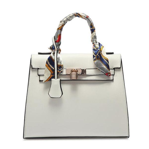 Stunning Padlock Birkin Inspired With Scarf - White - Obeezi.com