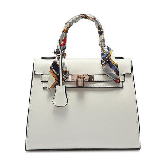 Stunning Padlock Birkin Inspired With Scarf - White - Obeezi.com
