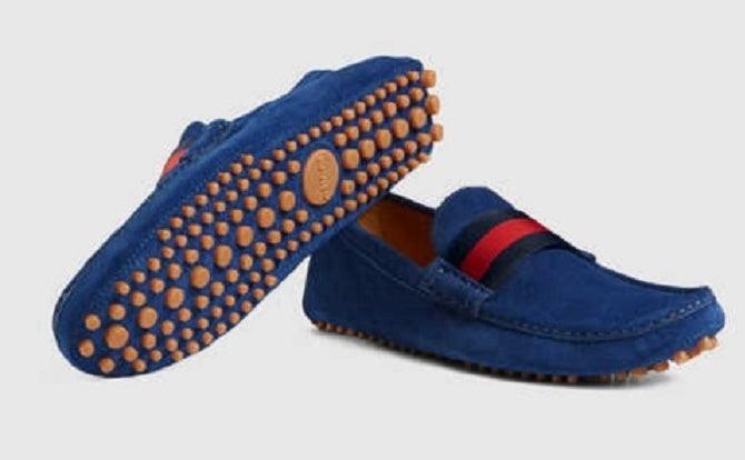 Suede Nylon Web Loafers Blue Shoe - Obeezi