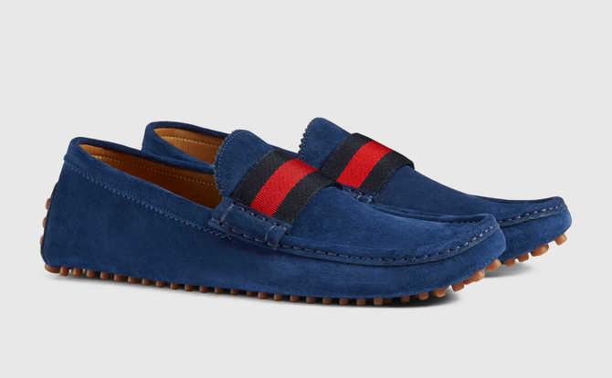 Suede Nylon Web Loafers Blue Shoe - Obeezi