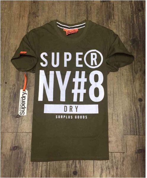 Superdry t-shirt with ' Super NY#8 Dry suplus goods logo- Army green - Obeezi