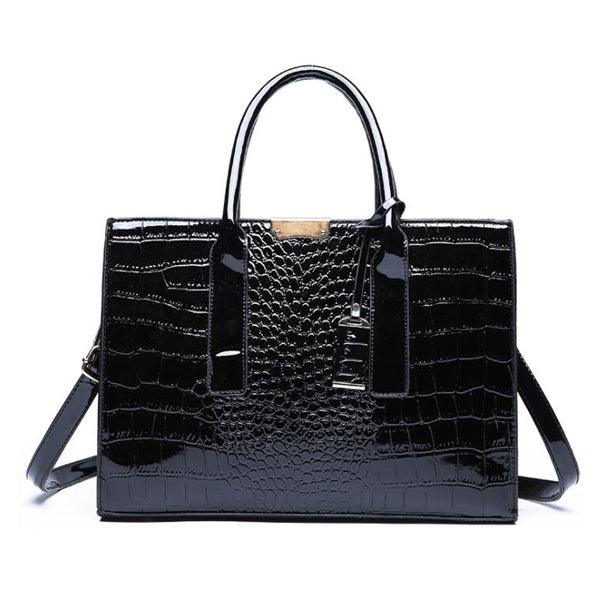 Swans Croc Patent Leather Woman Black Handbags - Obeezi.com