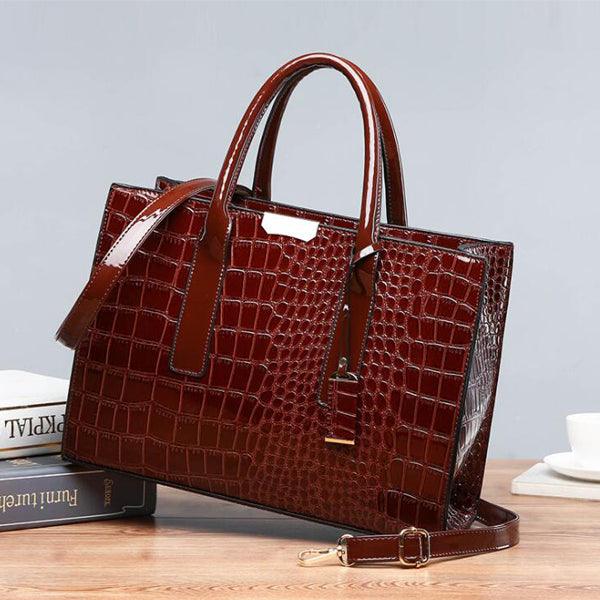 Swans Croc Patent Leather Woman Black Handbags - Obeezi.com