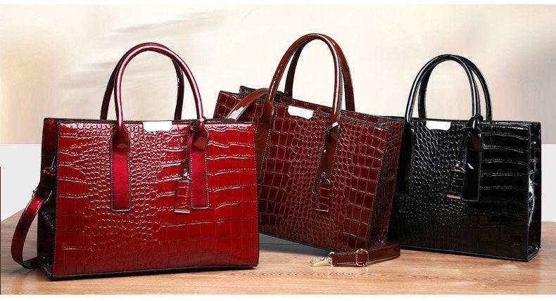 Swans Croc Patent Leather Woman Black Handbags - Obeezi.com