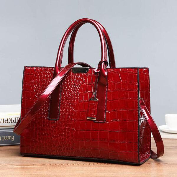 Swans Croc Patent Leather Woman Red Handbags - Obeezi.com