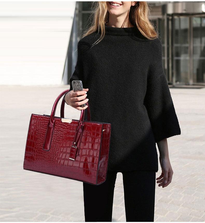 Swans Croc Patent Leather Woman wine Handbags - Obeezi.com