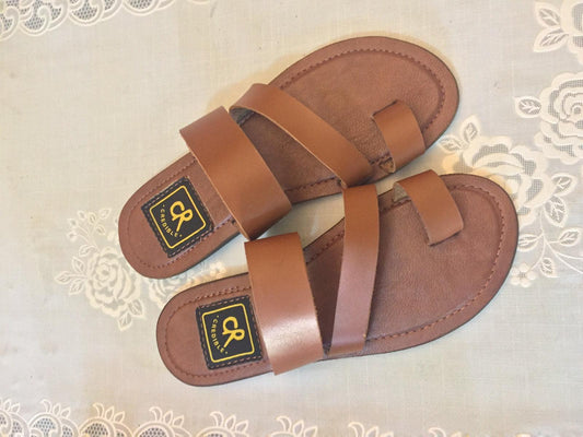 Tan Strapped Credible Ring Slippers - Obeezi