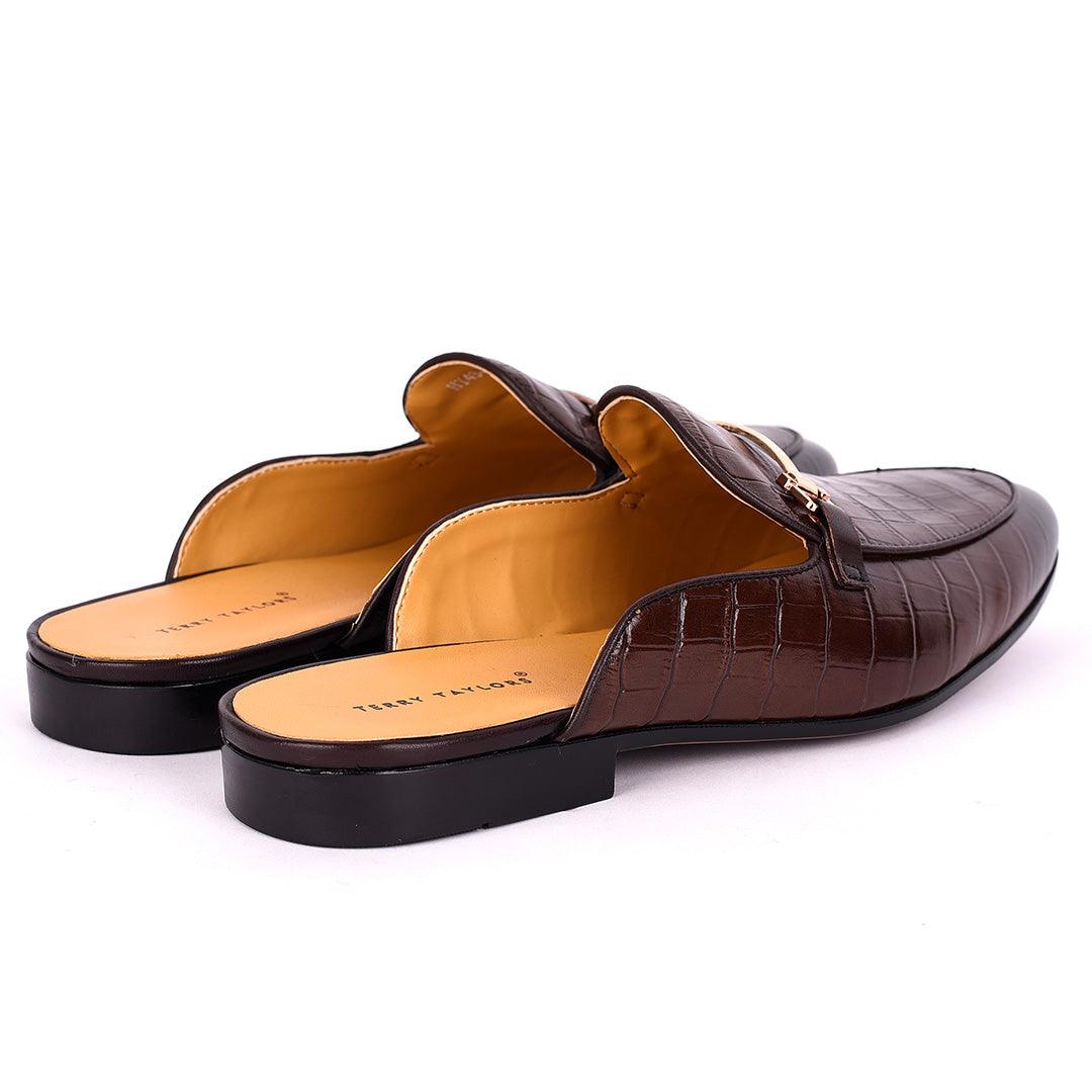 Taylors Croc Leather With Gold Chain Men's Half Shoe- Coffee - Obeezi.com