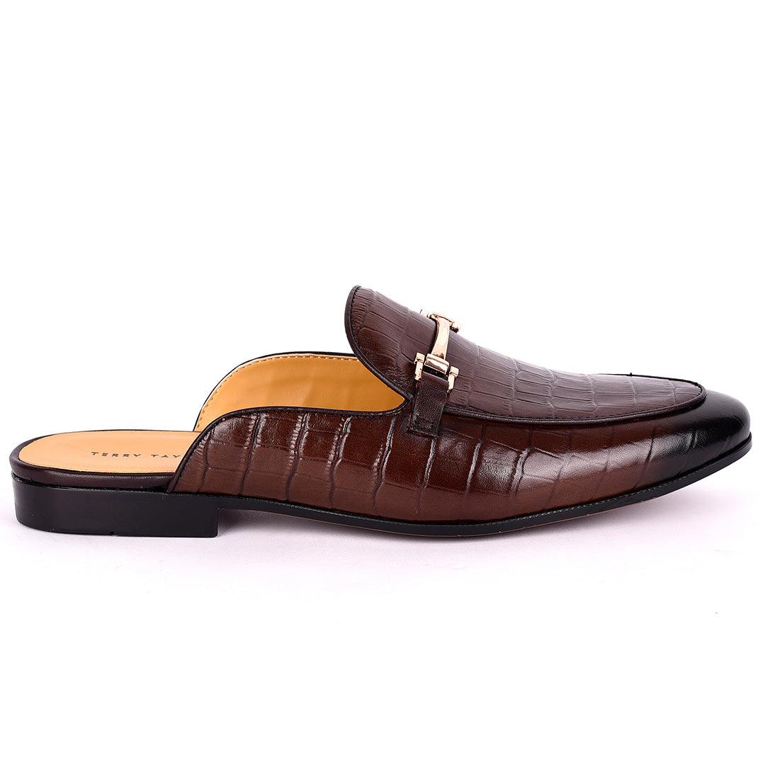 Taylors Croc Leather With Gold Chain Men's Half Shoe- Coffee - Obeezi.com