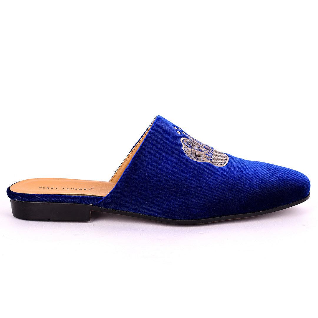 Taylors Crown Embroidered Suede Leather Men's Half Shoe- Blue - Obeezi.com