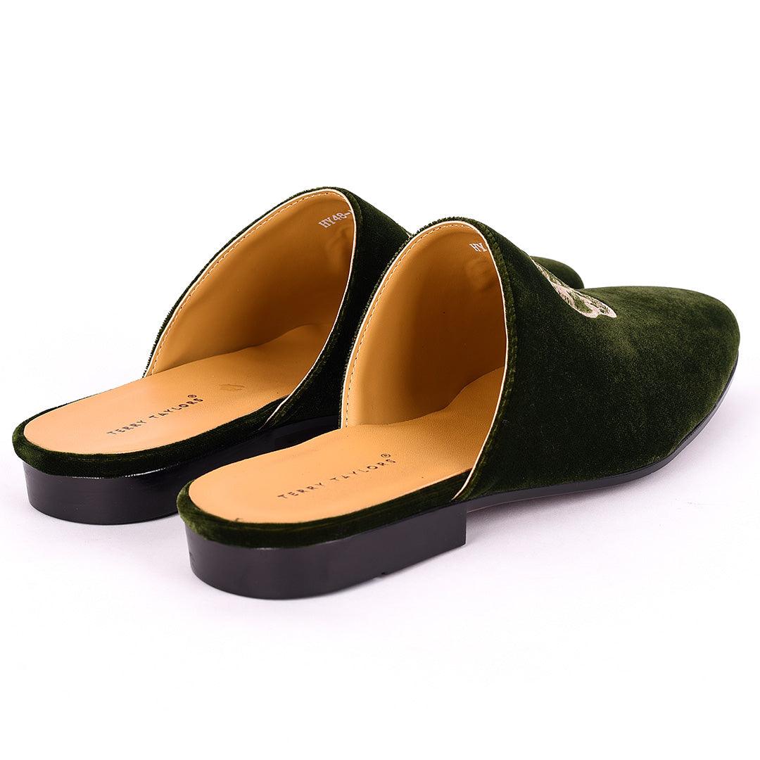 Taylors Crown Embroidered Suede Leather Men's Half Shoe- Green - Obeezi.com