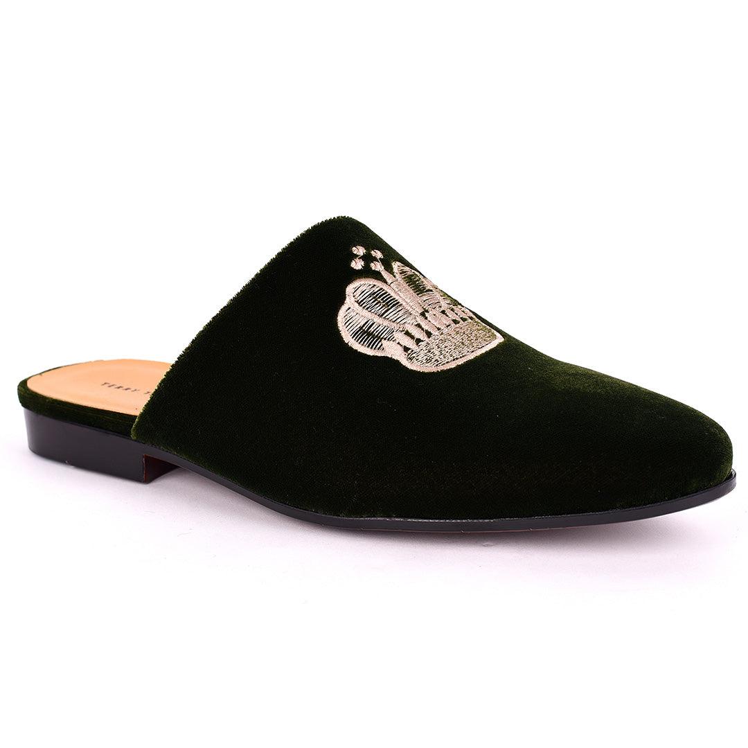 Taylors Crown Embroidered Suede Leather Men's Half Shoe- Green - Obeezi.com