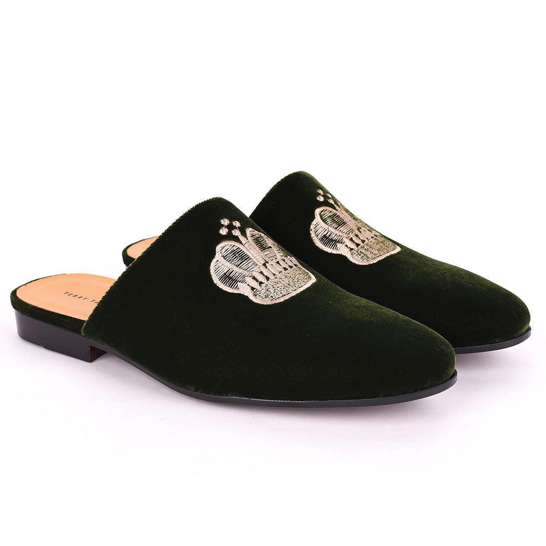 Taylors Crown Embroidered Suede Leather Men's Half Shoe- Green - Obeezi.com