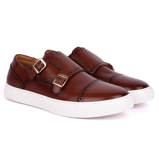 Taylors Double Monk Strap Exotic Leather Sneaker Shoe- Brown - Obeezi.com