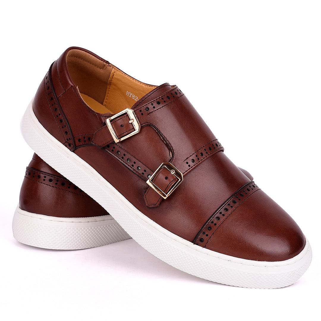 Taylors Double Monk Strap Exotic Leather Sneaker Shoe- Brown - Obeezi.com