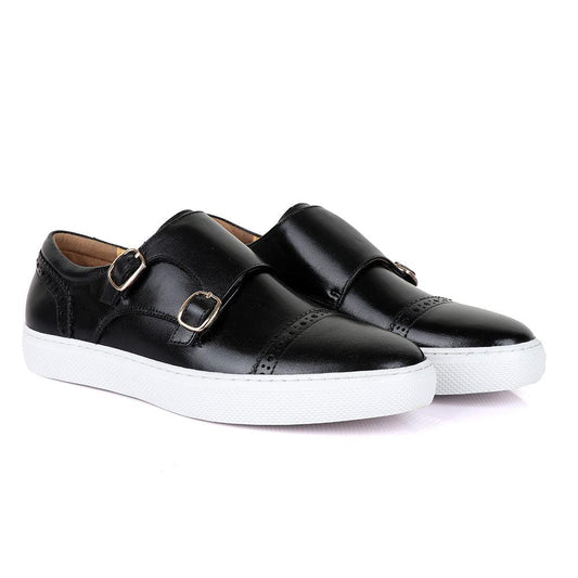 Terry Taylor Black Leather Double Strap Sneaker Shoe - Obeezi