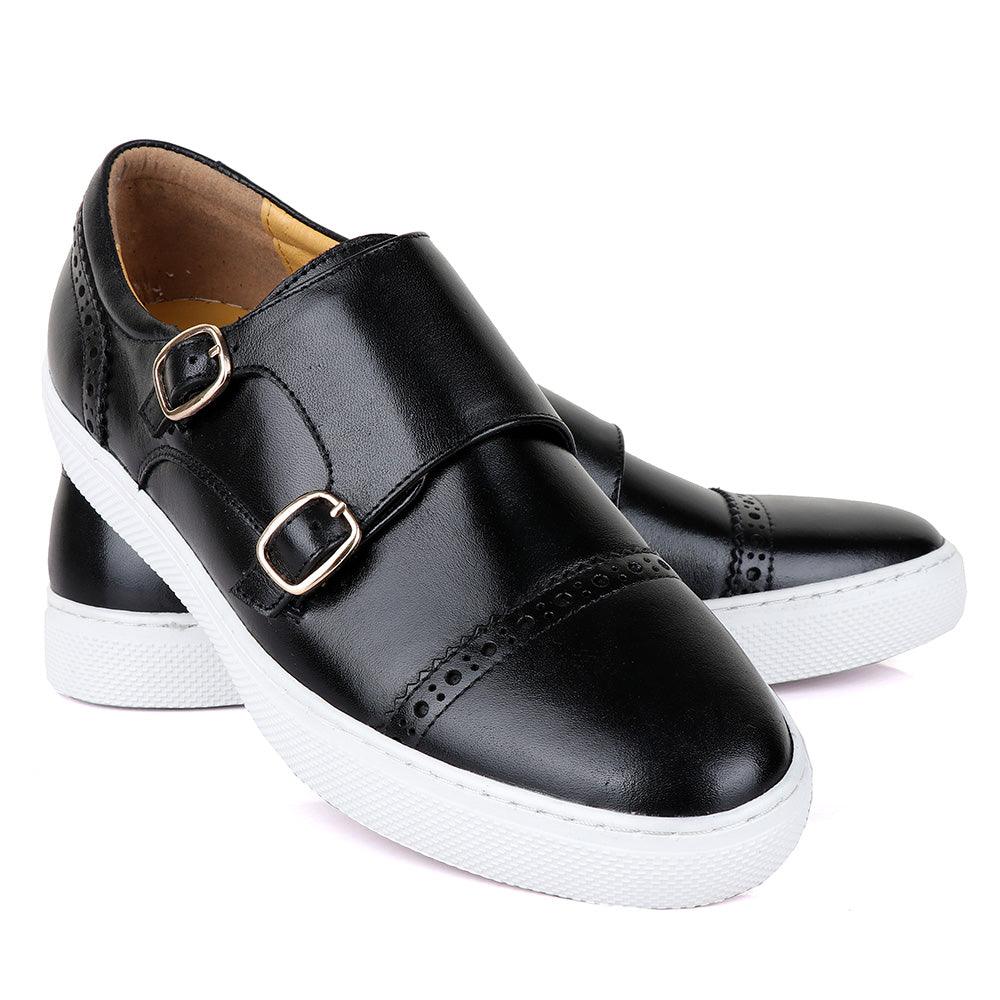 Terry Taylor Black Leather Double Strap Sneaker Shoe - Obeezi