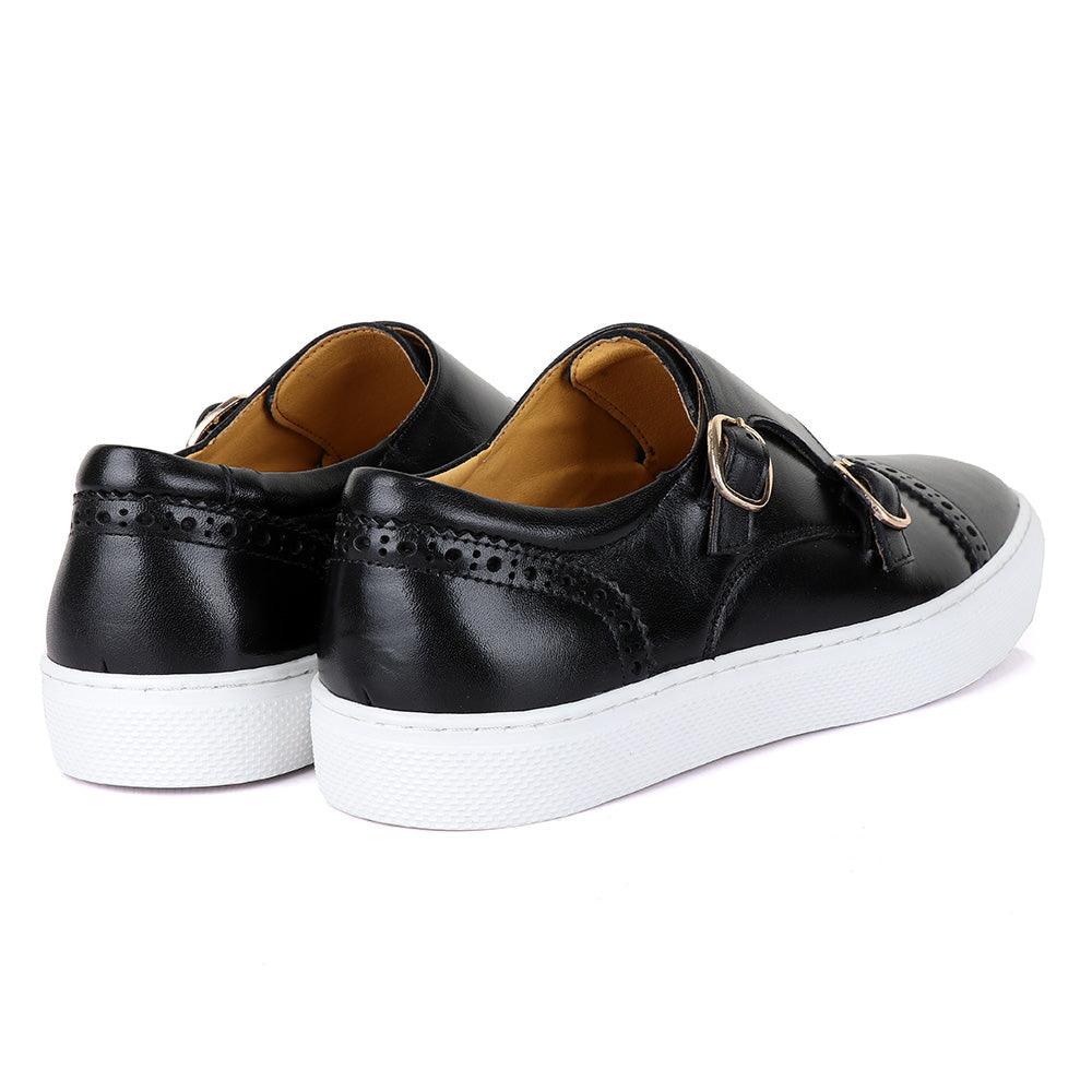 Terry Taylor Black Leather Double Strap Sneaker Shoe - Obeezi