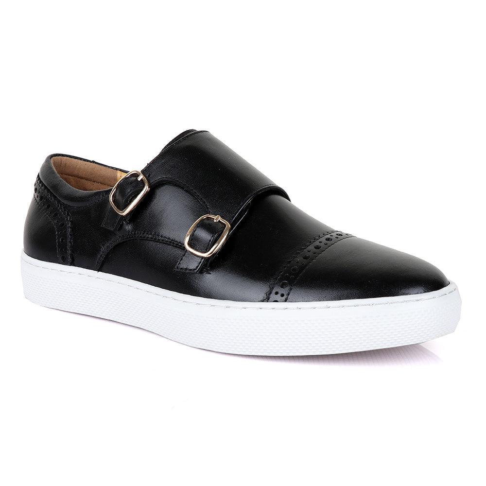 Terry Taylor Black Leather Double Strap Sneaker Shoe - Obeezi