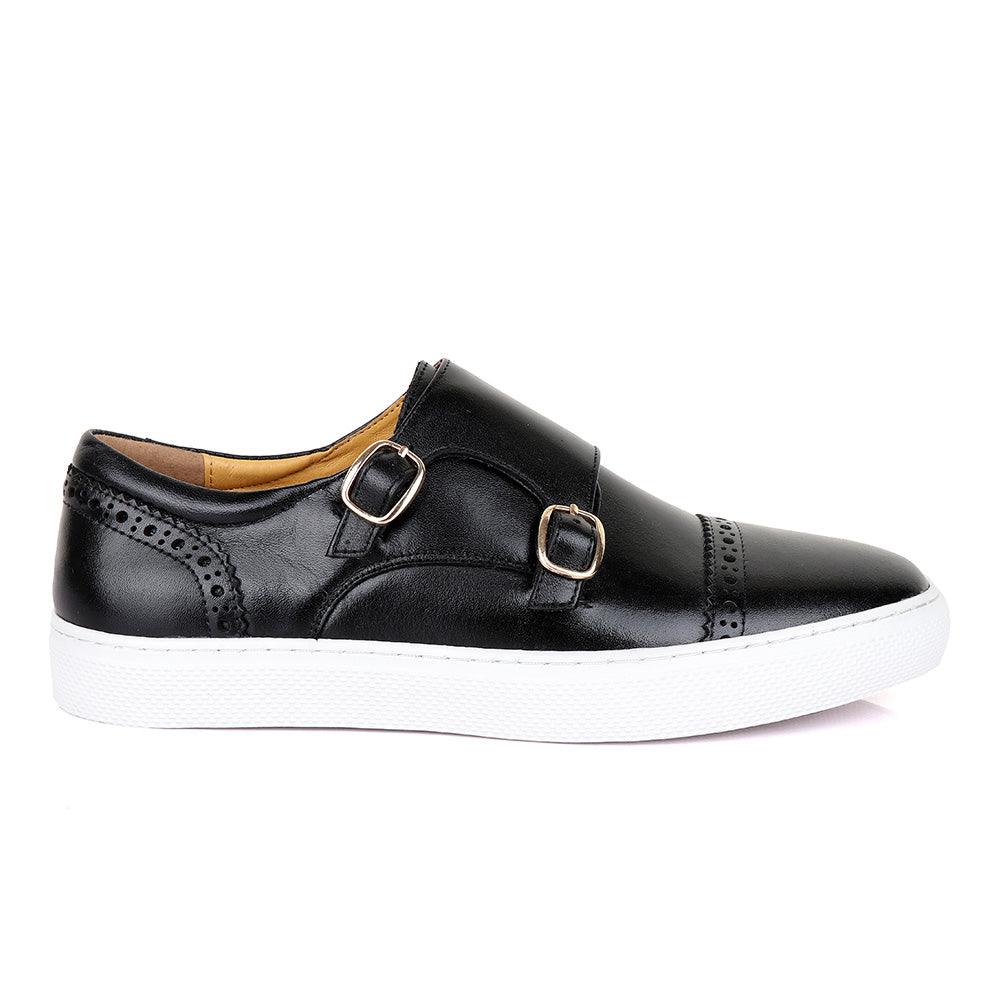 Terry Taylor Black Leather Double Strap Sneaker Shoe - Obeezi