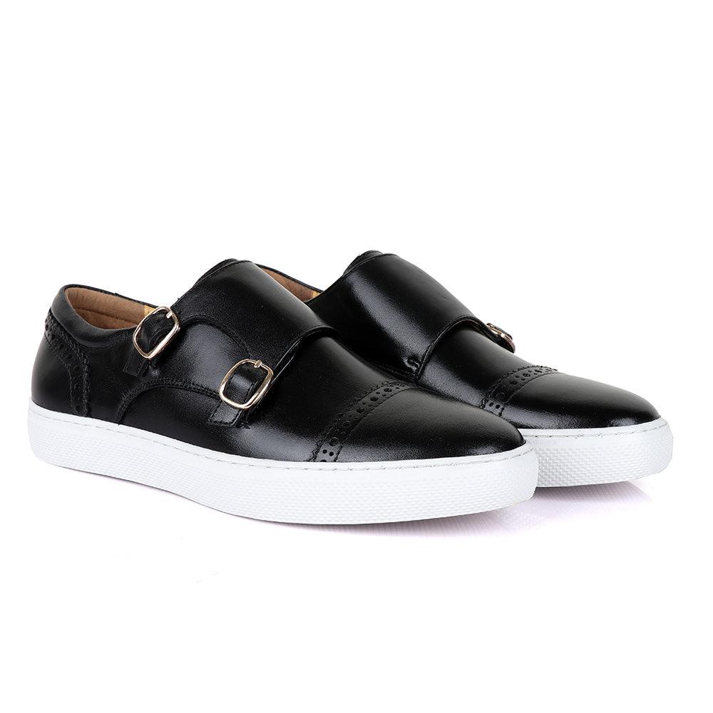 Terry Taylor Black Leather Double Strap Sneaker Shoe - Obeezi