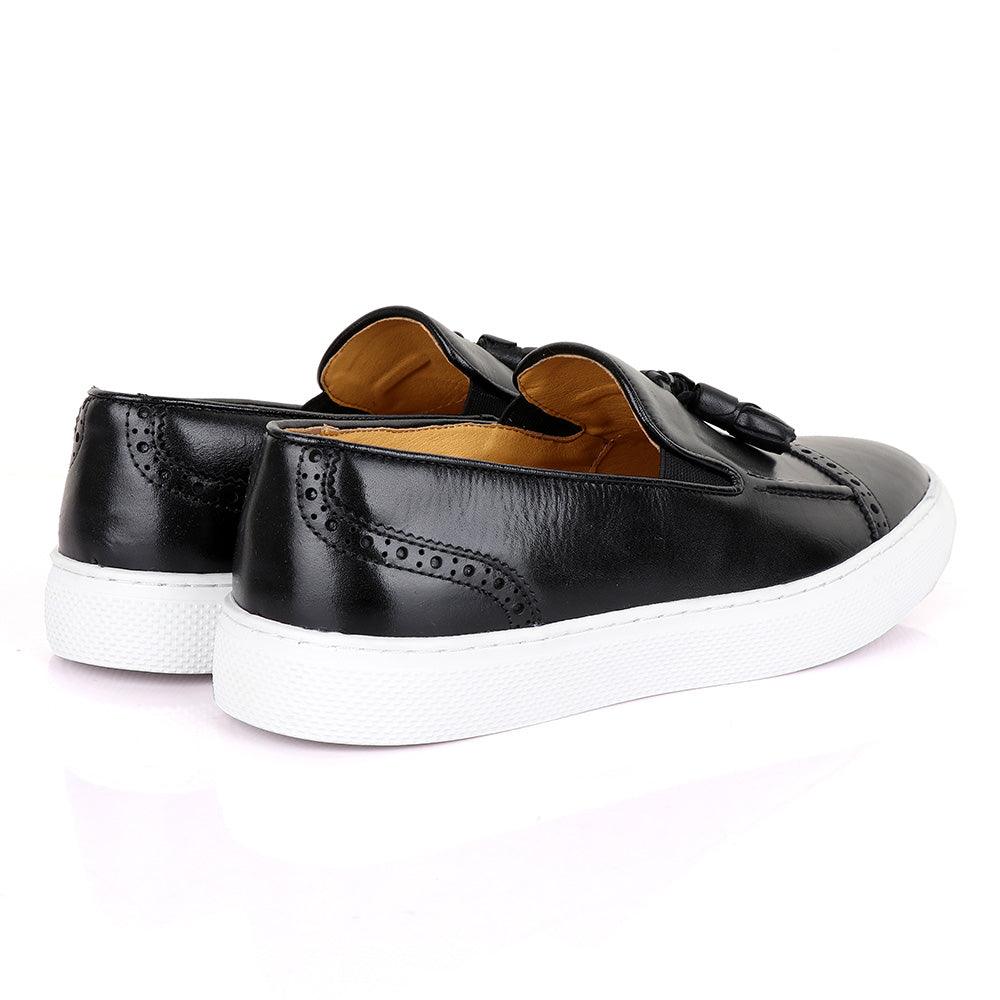 Terry Taylor Black Leather Tassel Sneaker Shoe - Obeezi