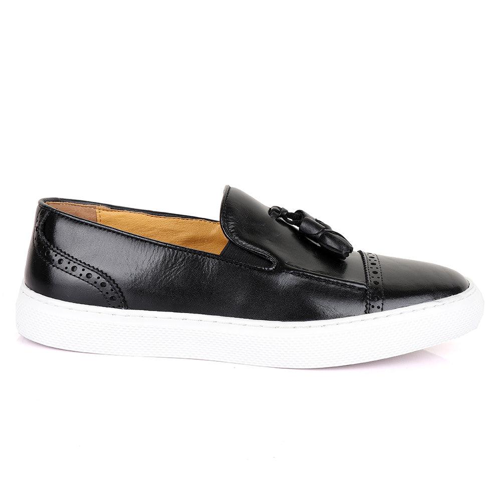 Terry Taylor Black Leather Tassel Sneaker Shoe - Obeezi